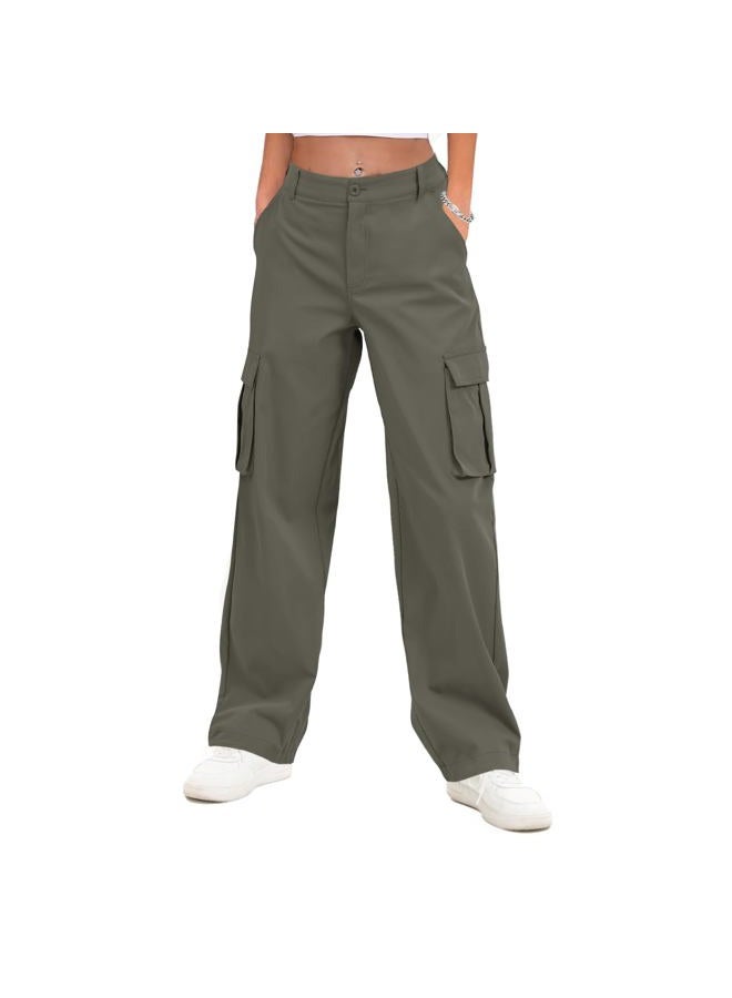 Gracyoga Cargo Pants for Women High Waisted Wide Leg Casual Pants Y2k Streetwear Trousers with 6 Pockets, Green, L - Image 1