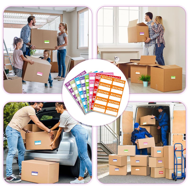 TRYXN 340 Home Moving Labels, 3.4 x 2 inches, 8-Color Coded Packing Box Stickers with Fragile and Blank Customizable Labels - Image 5