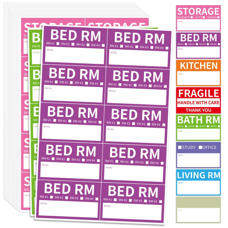TRYXN 340 Home Moving Labels, 3.4 x 2 inches, 8-Color Coded Packing Box Stickers with Fragile and Blank Customizable Labels - Image 2