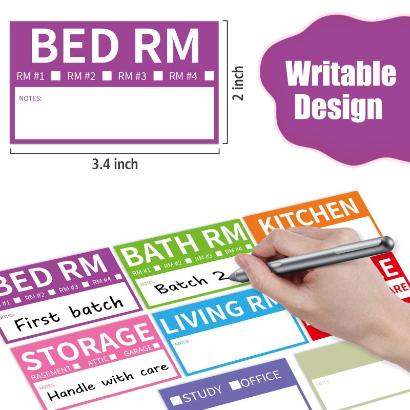 TRYXN 340 Home Moving Labels, 3.4 x 2 inches, 8-Color Coded Packing Box Stickers with Fragile and Blank Customizable Labels - Image 4