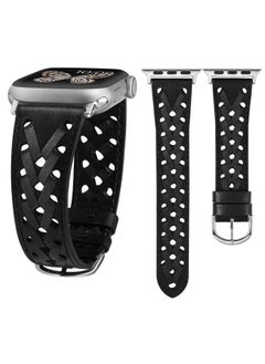 Wearlizer Leather Band Compatible with Apple Watch Band 38mm 40mm 41mm 42mm 44mm 45mm 46mm 49mm Women Men Dressy Breathable Hollow-out Braided Strap for iWatch Series 10 9 Ultra SE 8 7 6 5 4 3 2 1  - Image 1