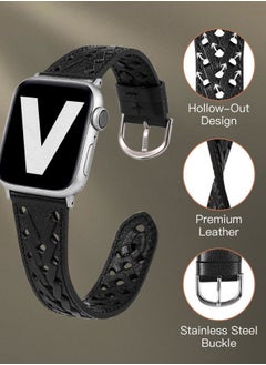 Wearlizer Leather Band Compatible with Apple Watch Band 38mm 40mm 41mm 42mm 44mm 45mm 46mm 49mm Women Men Dressy Breathable Hollow-out Braided Strap for iWatch Series 10 9 Ultra SE 8 7 6 5 4 3 2 1  - Image 3