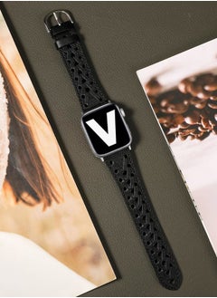 Wearlizer Leather Band Compatible with Apple Watch Band 38mm 40mm 41mm 42mm 44mm 45mm 46mm 49mm Women Men Dressy Breathable Hollow-out Braided Strap for iWatch Series 10 9 Ultra SE 8 7 6 5 4 3 2 1  - Image 2