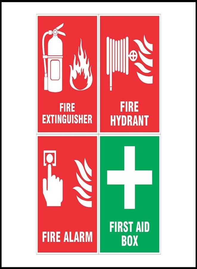 NS INVENTIVENESS - Fire Extinguisher, Fire Hydrant, Fire Alarm, First AID Box Sign Pack of 4 Eco Vinyl Sticker (Portrait A5, 6 inch X 8 inch) - Image 1