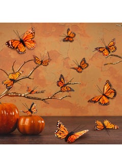 Giegxin 24 Pcs Monarch Butterfly Decorations 4 Size Artificial Monarch Butterfly Feather Butterfly Decor On Picks Butterflies For Crafts Fake Butterflies With Wire Butterfly Wall Decor (Orange)  - Image 3
