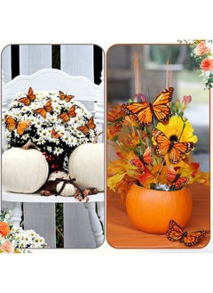 Giegxin 24 Pcs Monarch Butterfly Decorations 4 Size Artificial Monarch Butterfly Feather Butterfly Decor On Picks Butterflies For Crafts Fake Butterflies With Wire Butterfly Wall Decor (Orange)  - Image 5