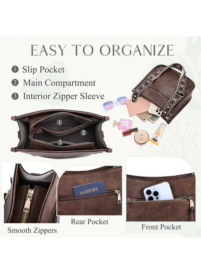 Vaschy Crossbody Bag Purse For Womenfashion Vegan Leather Hobo Handbag Shoulder Bag Purse With Guitar Strap Coffee - Image 3