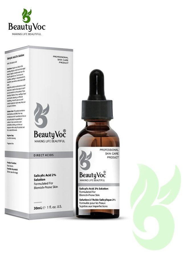 BEAUTY VOC Salicylic Acid 2% Solution to combat acne and blemishes, exfoliates pores, reduces breakouts and promotes clear, radiant skin for a smoother complexion, 30ml  - Image 1
