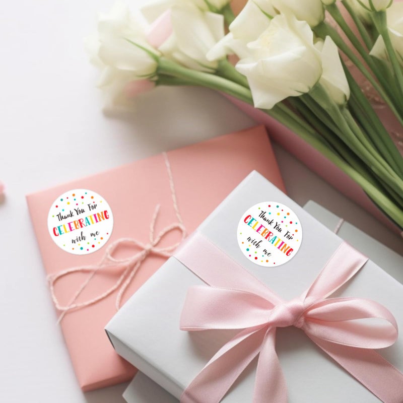 Anwyll 120Pcs Thank You Stickers - 2'' Thank You For Celebrating With Me Stickers Colorful Dot Thank You Birthday Party Favor Sticker Self Adhesive Thank You Seal Label Sticker For Gift Wedding Grad - Image 4
