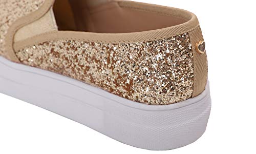 FEVERSOLE Women's Fashion Slip On Sneaker Casual Platform Loafers Glitter Gold Size 8.5 M US - Image 5