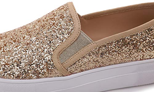 FEVERSOLE Women's Fashion Slip On Sneaker Casual Platform Loafers Glitter Gold Size 8.5 M US - Image 4