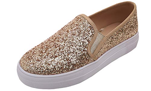 FEVERSOLE Women's Fashion Slip On Sneaker Casual Platform Loafers Glitter Gold Size 8.5 M US - Image 2
