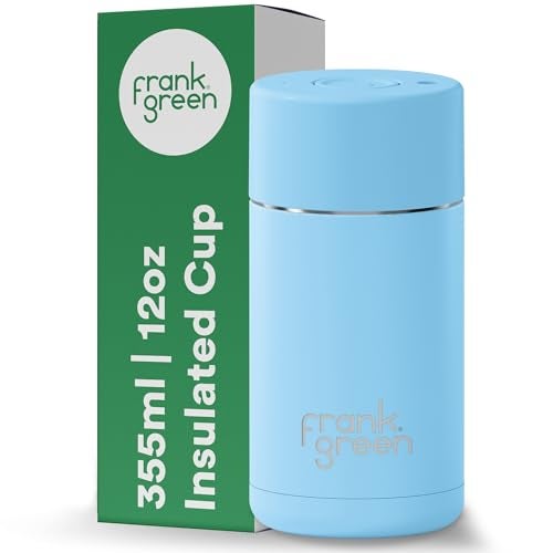 frank green - Ceramic Reusable Cup - Travel Coffee Mug, Stainless Steel Coffee Cup, Insulated Tumbler - Push Button Lid - 12oz - Sky Blue - Image 1