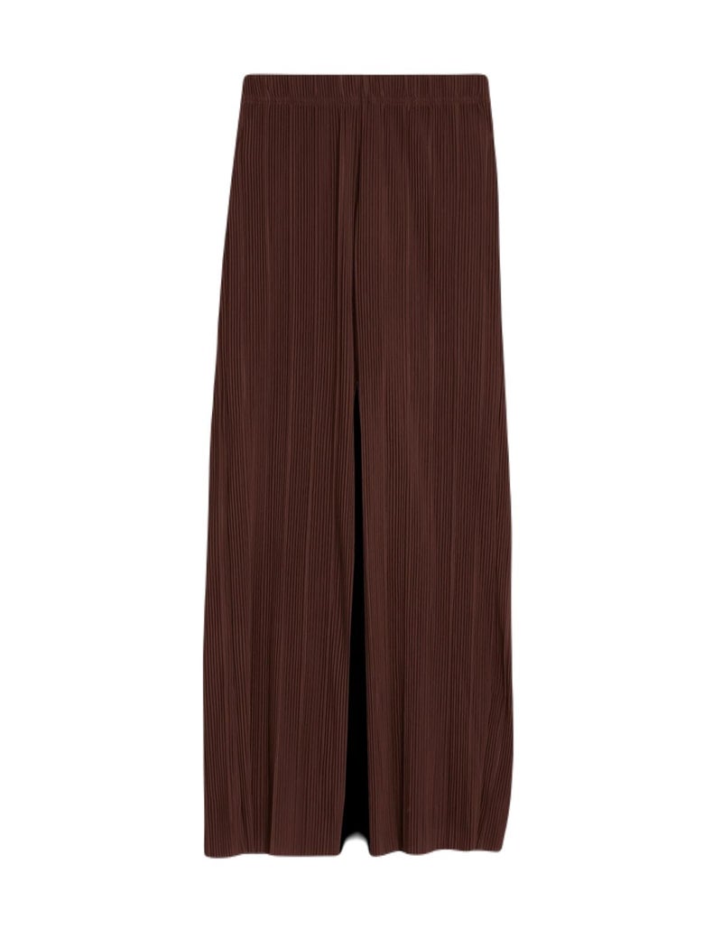 Marks & Spencer Jersey Plisse Wide Leg Trousers Dark Chocolate - Image 1