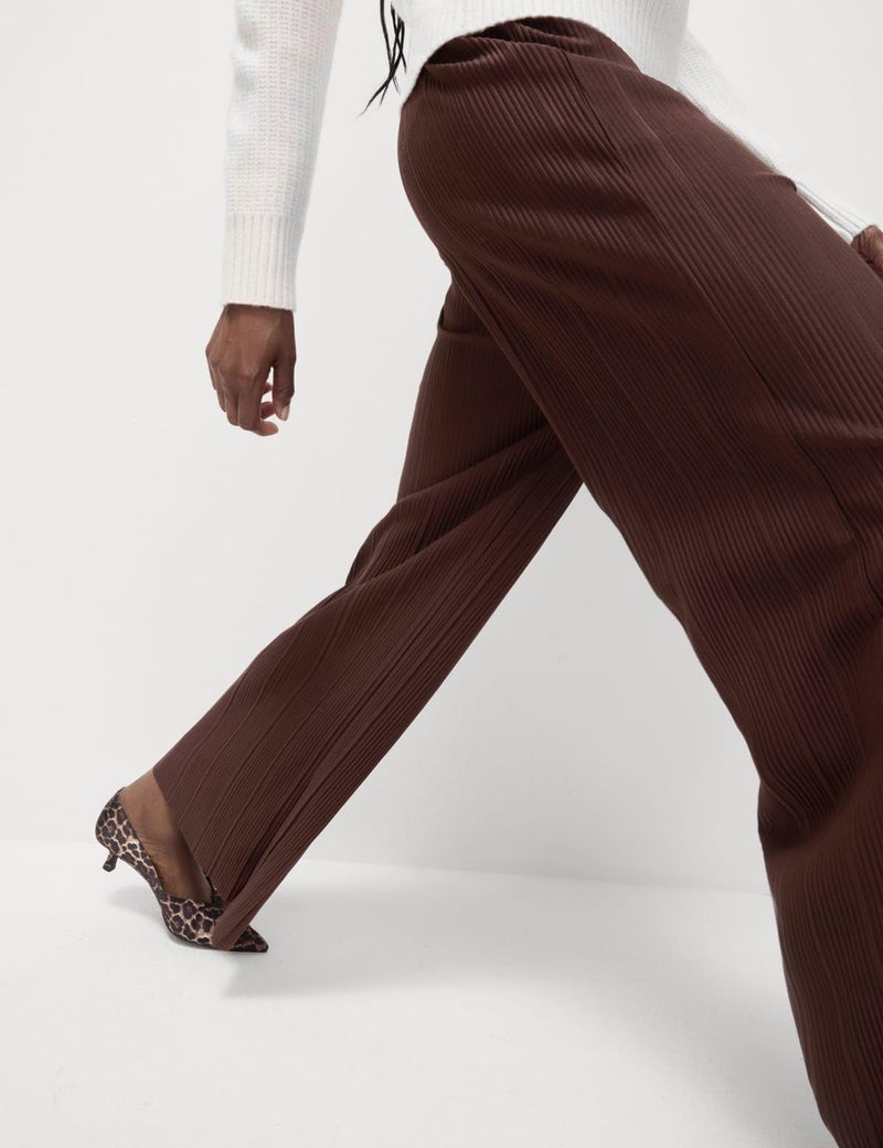 Marks & Spencer Jersey Plisse Wide Leg Trousers Dark Chocolate - Image 2