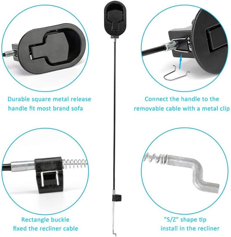 ttmagic 2Pcs Metal Recliner Handle Replacement Parts with Cable, Universal Sofa Chair Couch Release Lever Pull Handle, Fits Ashley and Most Recliner Sofa Brand, Exposed Cable Length 4.9" - Image 5
