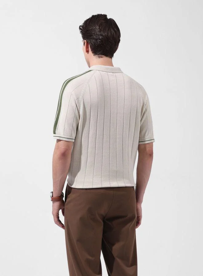 The Indian Garage Co Men Slim Fit Textured Polo Neck Half Sleeves T-Shirt