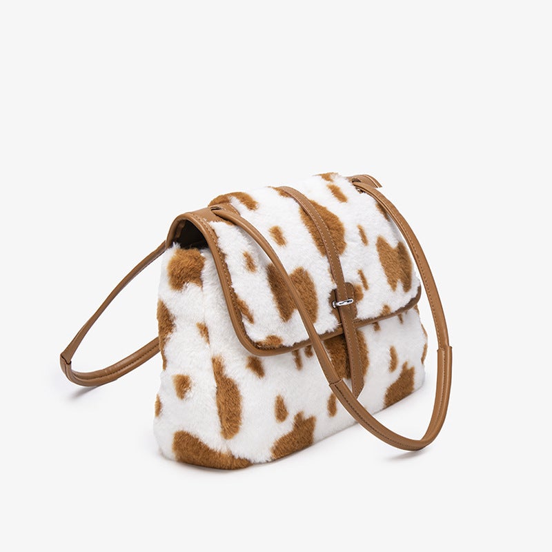 Tote Bag Plush Bag Cow Flower Imitation Rabbit Fur Large Capacity Underarm Bag Tote Bag New Commuter Bag - Image 4