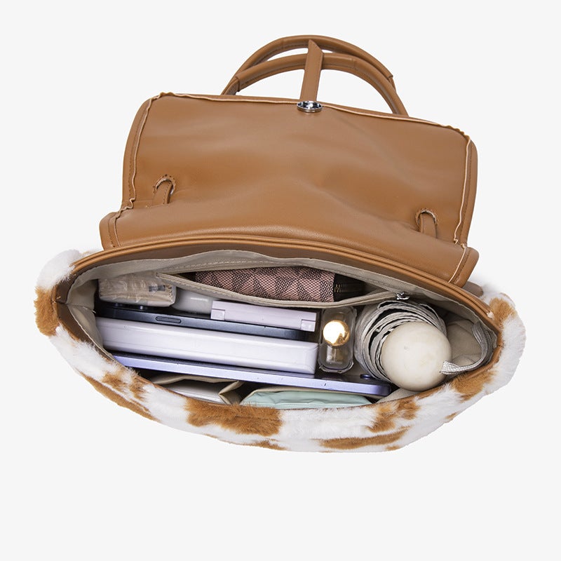 Tote Bag Plush Bag Cow Flower Imitation Rabbit Fur Large Capacity Underarm Bag Tote Bag New Commuter Bag - Image 5