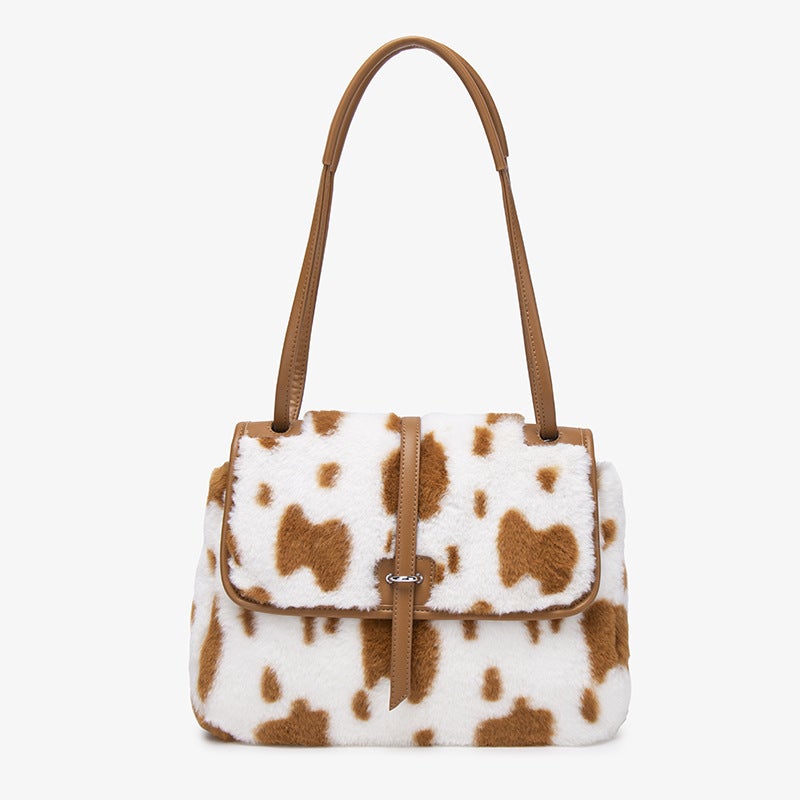 Tote Bag Plush Bag Cow Flower Imitation Rabbit Fur Large Capacity Underarm Bag Tote Bag New Commuter Bag - Image 2