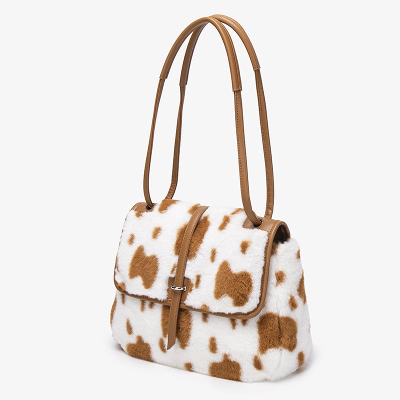 Tote Bag Plush Bag Cow Flower Imitation Rabbit Fur Large Capacity Underarm Bag Tote Bag New Commuter Bag - Image 3