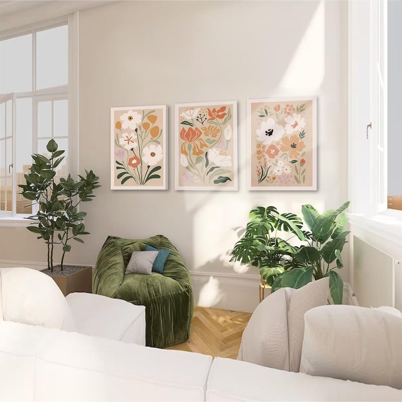 KBKBART Framed Canvas Wall Art Set of 3 - Minimalist Floral Decor - Image 4