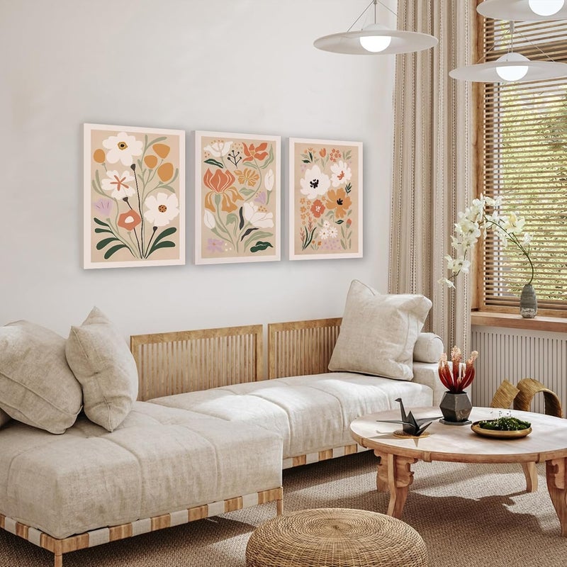 KBKBART Framed Canvas Wall Art Set of 3 - Minimalist Floral Decor - Image 3