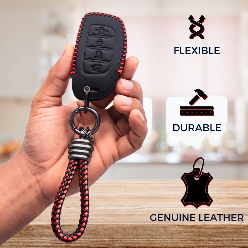 KEYCEPT Classic Leather for Hyundai Creta | Alcazar | N Line | EV for 4 Button smart Key with Keychain (Type 3). - Image 3