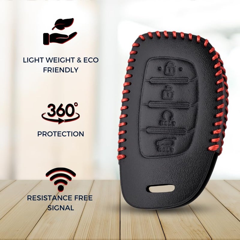 KEYCEPT Classic Leather for Hyundai Creta | Alcazar | N Line | EV for 4 Button smart Key with Keychain (Type 3). - Image 4