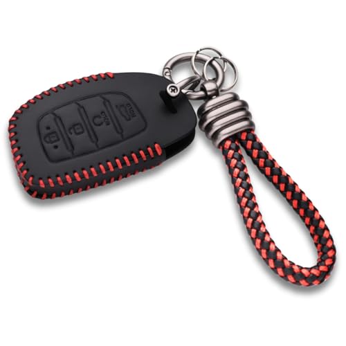 KEYCEPT Classic Leather for Hyundai Creta | Alcazar | N Line | EV for 4 Button smart Key with Keychain (Type 3). - Image 1