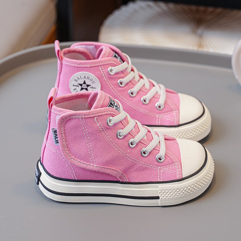 Korean Children'S High-Top Canvas Shoes Autumn Mango Head Small White Shoes For Boys And Girls Velcro Baby Toddler Shoes - Image 1