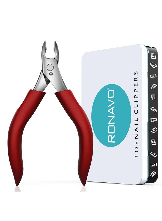 RONAVO Precision Toenail Clippers for Thick or Ingrown Toenails- Podiatrist- Professional Large Nail Clipper Grooming Tool - W/Metal Box/-Toenail Scissors for Seniors/Mens/Women(Red) - Image 1