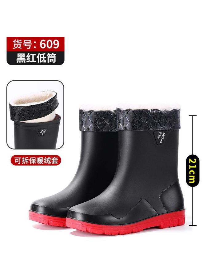 Rain Boots Men's Waterproof Non-slip High Mid-calf Water Shoes Men's Fleece-lined Warm Kitchen Work Rubber Shoes Fishing Shoes