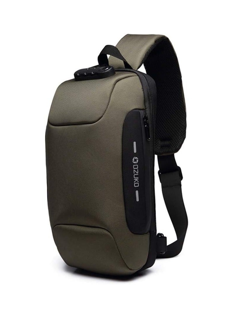 أوزوكو شنطة كتف مضادة للسرقة كروس مقاومة للماء مع منفذ شحن USB , خفيفة الوزن لون اخضر جيشي - Image 1