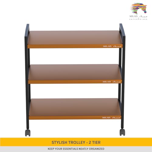 Milad SAIFIX 3-Tier Rolling Trolley with Wheels | Heavy Duty Multifunctional Metal Frame Cart | Ideal for Home, Kitchen, Bathroom and Office Storage | Storage Organizer (Black & Golden) - Image 2