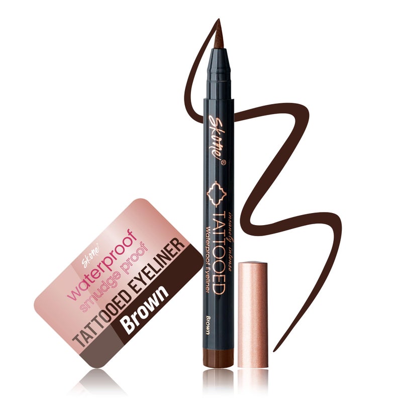 Skone Cosmetics Insanely Intense Tattooed Eyeliner Pen  Waterproof Liquid Eyeliner Long Lasting Sweat Proof Smudge Proof Felt Tip Liquid Eyeliner  Pigmented Eye Liner Makeup  Brown 007oz