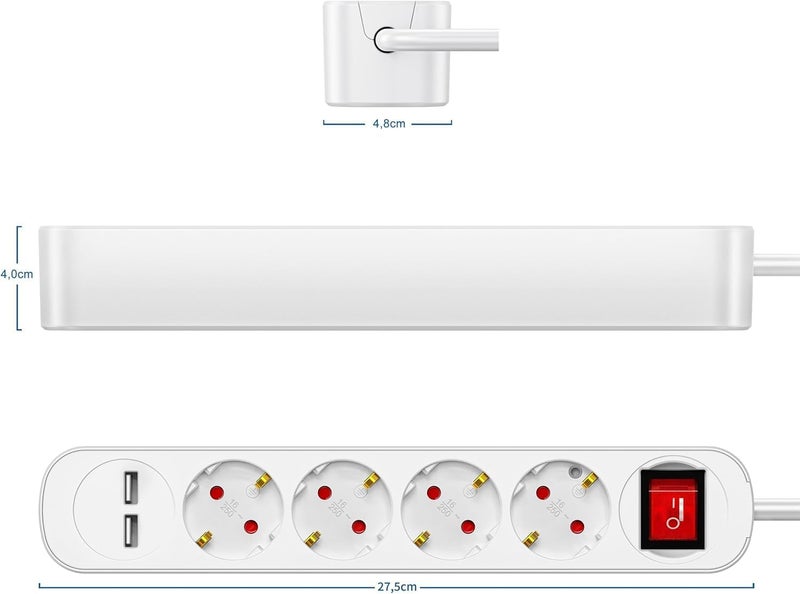 realmade 6-in-1 Power Strip with 4 AC Sockets & 2 USB-A, 5 m Cable, Flat Plug, Overload Protection, Wall Mounting, Multiple Plug for Home, Office & Travel Compatible - Image 3