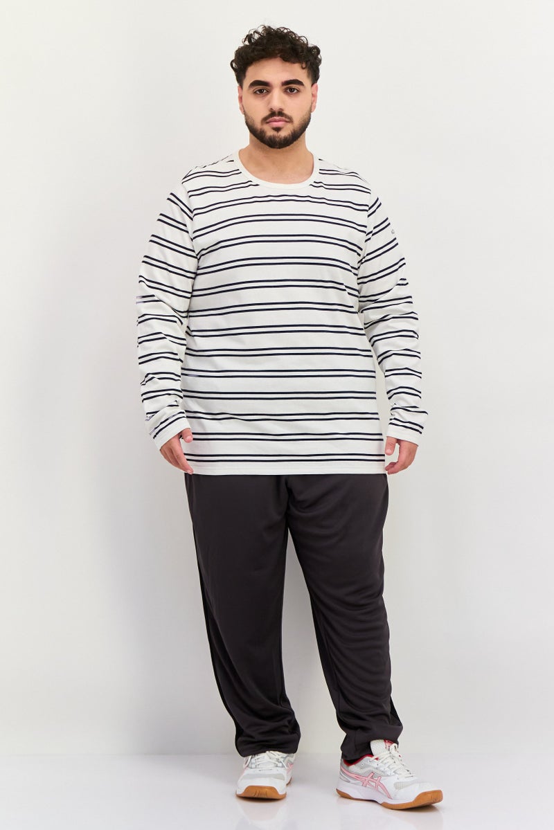 Aigle Men Round Neck Stripe Long Sleeves Sweatshirt, White - Image 4