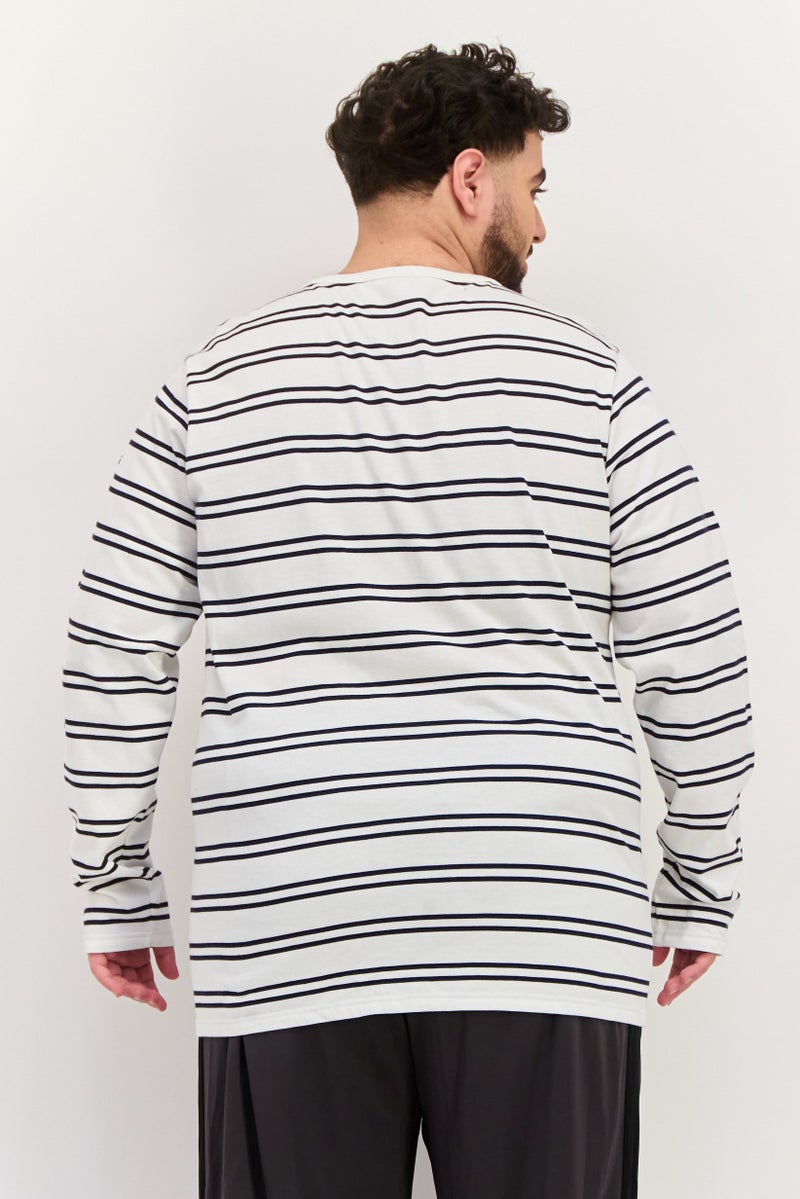 Aigle Men Round Neck Stripe Long Sleeves Sweatshirt, White - Image 3