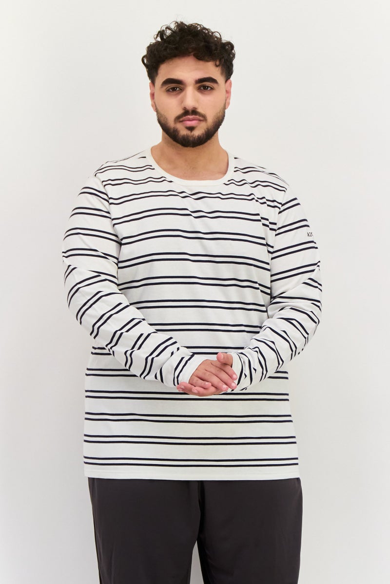 Aigle Men Round Neck Stripe Long Sleeves Sweatshirt, White - Image 1
