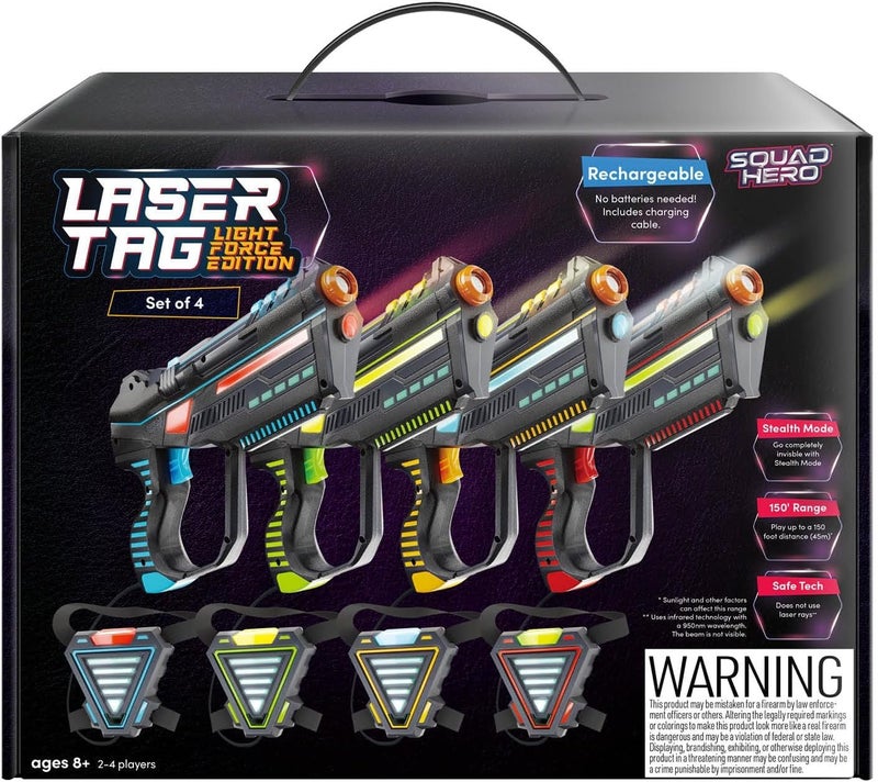 Squad Hero Rechargeable Laser Tag for Kids, Teens & Adults - Boys Gifts - Blasters & Vest Sensors - Fun Ideas Age 8+ Year Old Toys - 4 Set - Lazer Teen Boy Game Boys & Girls Outdoor Teenage Activities - Image 1