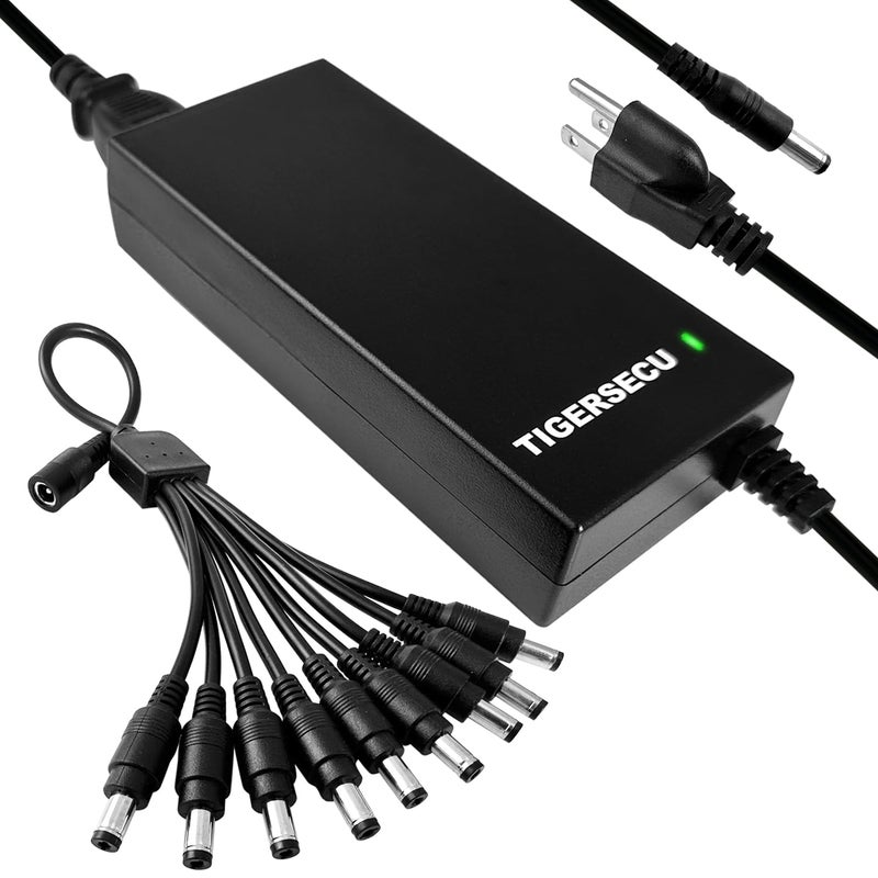 TIGERSECU 12V 8A Power Adapter for Security Cameras and DVRs, with 9-Way Splitter, 100V-240V, 2.1x5.5mm Power Supply, Compatible with Lorex, Night Owl, Swann, ZOSI, Reolink, Annke IP and BNC Cameras - Image 3