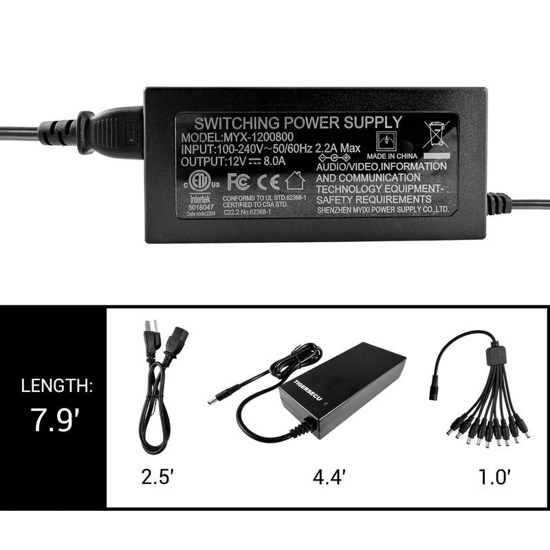 TIGERSECU 12V 8A Power Adapter for Security Cameras and DVRs, with 9-Way Splitter, 100V-240V, 2.1x5.5mm Power Supply, Compatible with Lorex, Night Owl, Swann, ZOSI, Reolink, Annke IP and BNC Cameras - Image 5