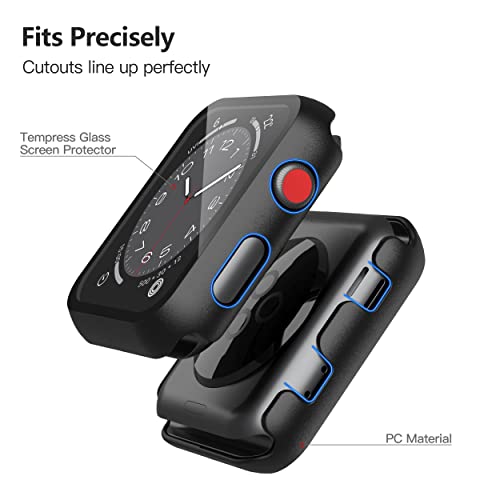 Misxi 2 Pack Hard PC Case with Tempered Glass Screen Protector Compatible with Apple Watch Series 3 Series 2 38mm, Ultra-Thin Scratch Resistant Overall Protective Cover for iWatch S3/S2, Black - Image 3