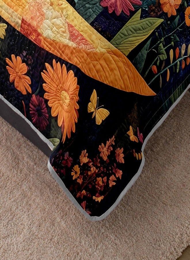 HOSIMA Cute Cat Quilt Set King Size,Cat Sitting on Moon Surrounded by Colorful Butterflies Flowers,Aesthetic Pattern Lightweight Summer Quilt for Kids Girls Room Decor with 2 Pillowcases. - Image 4