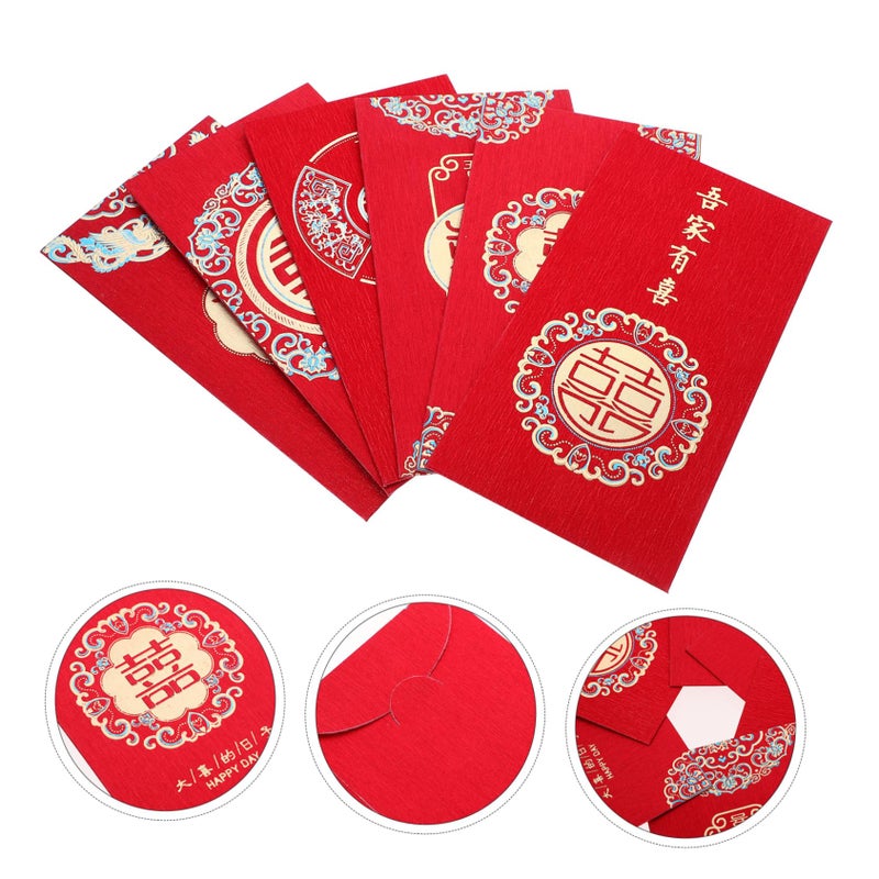 Traditional Chinese Wedding Red Envelopes Luck Money Packets Set of 12 for Celebrations - Image 4