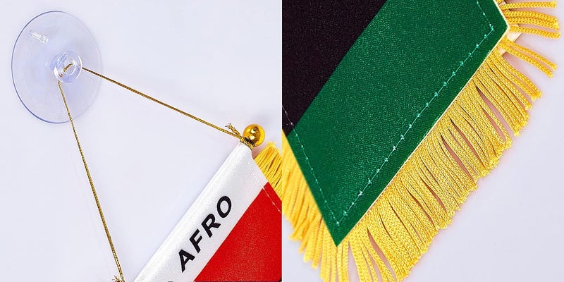 WXTWK 3 X 5 Inch Afro American Flag Pan-African Window Hanging Flag Small Mini Car Flags Banners Rearview Mirror Decoration With Suction Cup Golden Fringy Banner - Image 3
