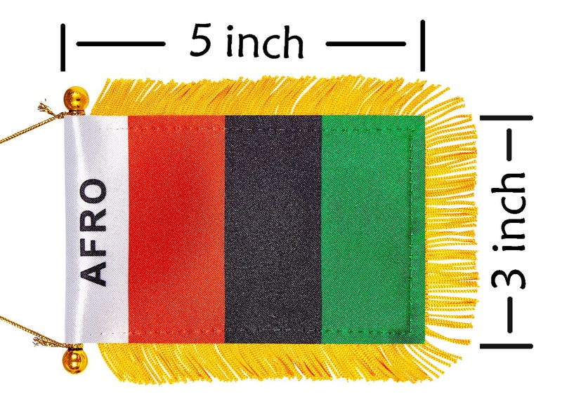 WXTWK 3 X 5 Inch Afro American Flag Pan-African Window Hanging Flag Small Mini Car Flags Banners Rearview Mirror Decoration With Suction Cup Golden Fringy Banner - Image 2