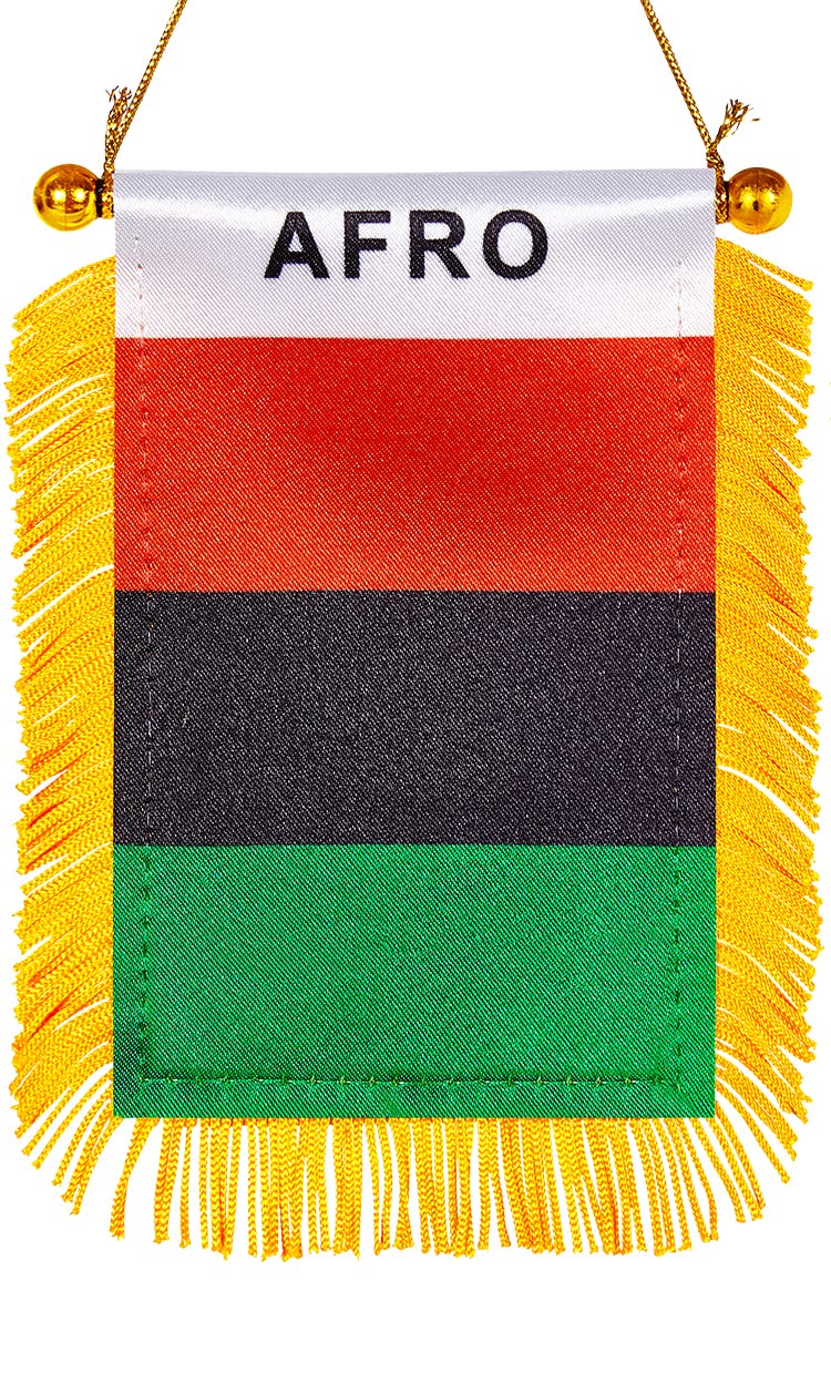WXTWK 3 X 5 Inch Afro American Flag Pan-African Window Hanging Flag Small Mini Car Flags Banners Rearview Mirror Decoration With Suction Cup Golden Fringy Banner - Image 1