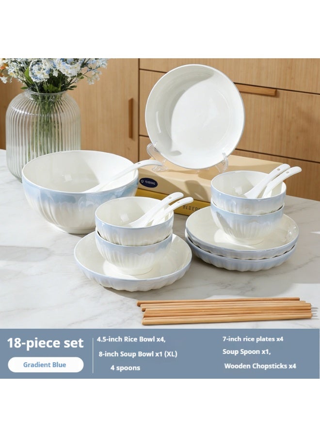 High Quality Porcelain Tableware Set 18-Piece Tableware Set Gift Box Ceramic Tableware Set, Microwave and Dishwasher Safe Includes 4 Plates 5 Bowls and 5 Spoons 4 chopsticks Suitable for Holiday Gifts or Parties White - Image 1